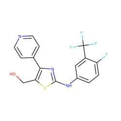 OCc1sc(Nc2ccc(F)c(C(F)(F)F)c2)nc1-c1ccncc1 ZINC000029136086