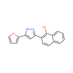 Oc1c(-c2cc(-c3ccco3)[nH]n2)ccc2ccccc12 ZINC000013126808