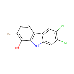 Oc1c(Br)ccc2c1[nH]c1cc(Cl)c(Cl)cc12 ZINC000064549675