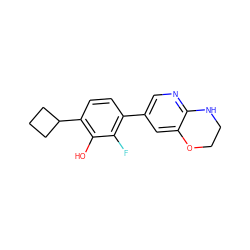 Oc1c(C2CCC2)ccc(-c2cnc3c(c2)OCCN3)c1F ZINC000224553151