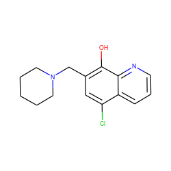 Oc1c(CN2CCCCC2)cc(Cl)c2cccnc12 ZINC000019345335