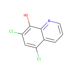 Oc1c(Cl)cc(Cl)c2cccnc12 ZINC000000001131