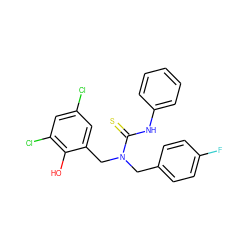 Oc1c(Cl)cc(Cl)cc1CN(Cc1ccc(F)cc1)C(=S)Nc1ccccc1 ZINC000045337757