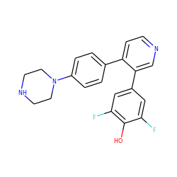 Oc1c(F)cc(-c2cnccc2-c2ccc(N3CCNCC3)cc2)cc1F ZINC000473094023