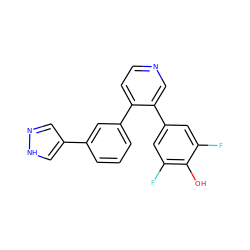 Oc1c(F)cc(-c2cnccc2-c2cccc(-c3cn[nH]c3)c2)cc1F ZINC000473092816