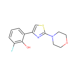 Oc1c(F)cccc1-c1csc(N2CCOCC2)n1 ZINC000299830710