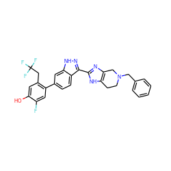 Oc1cc(CC(F)(F)F)c(-c2ccc3c(-c4nc5c([nH]4)CCN(Cc4ccccc4)C5)n[nH]c3c2)cc1F ZINC000146250056