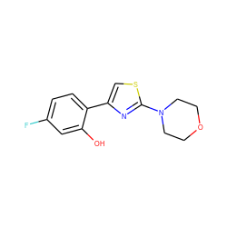 Oc1cc(F)ccc1-c1csc(N2CCOCC2)n1 ZINC000299824545