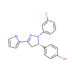 Oc1ccc([C@@H]2CC(c3ccc[nH]3)=NN2c2cccc(Cl)c2)cc1 ZINC000299824098