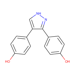 Oc1ccc(-c2c[nH]nc2-c2ccc(O)cc2)cc1 ZINC000263620412