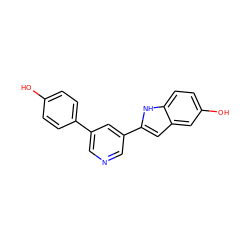 Oc1ccc(-c2cncc(-c3cc4cc(O)ccc4[nH]3)c2)cc1 ZINC000040411156