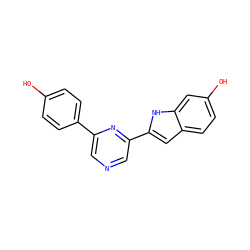 Oc1ccc(-c2cncc(-c3cc4ccc(O)cc4[nH]3)n2)cc1 ZINC000073139825
