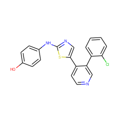 Oc1ccc(Nc2ncc(-c3ccncc3-c3ccccc3Cl)s2)cc1 ZINC000473115344