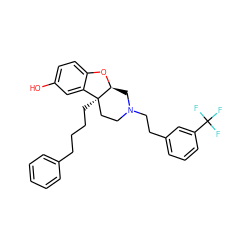 Oc1ccc2c(c1)[C@]1(CCCCc3ccccc3)CCN(CCc3cccc(C(F)(F)F)c3)C[C@@H]1O2 ZINC000299867385