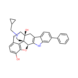 Oc1ccc2c3c1O[C@@H]1c4[nH]c5cc(-c6ccccc6)ccc5c4C[C@@]4(O)[C@@H](C2)N(CC2CC2)CC[C@]314 ZINC000026729367