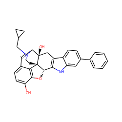 Oc1ccc2c3c1O[C@H]1c4[nH]c5cc(-c6ccccc6)ccc5c4C[C@@]4(O)[C@@H](C2)N(CC2CC2)CC[C@]314 ZINC000013780468