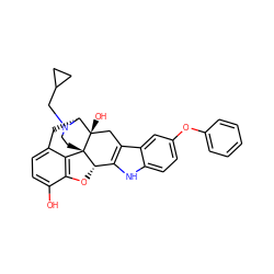 Oc1ccc2c3c1O[C@H]1c4[nH]c5ccc(Oc6ccccc6)cc5c4C[C@@]4(O)[C@@H](C2)N(CC2CC2)CC[C@]314 ZINC000013780467