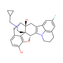 Oc1ccc2c3c1O[C@H]1c4c(c5cc(F)cc6c5n4CCC6)C[C@@]4(O)[C@@H](C2)N(CC2CC2)CC[C@]314 ZINC000003985503