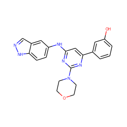 Oc1cccc(-c2cc(Nc3ccc4[nH]ncc4c3)nc(N3CCOCC3)n2)c1 ZINC000038937327