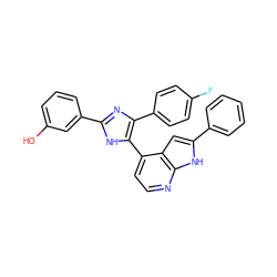 Oc1cccc(-c2nc(-c3ccc(F)cc3)c(-c3ccnc4[nH]c(-c5ccccc5)cc34)[nH]2)c1 ZINC001772593583