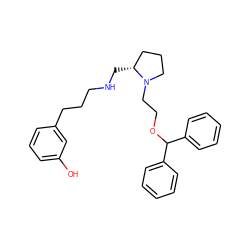 Oc1cccc(CCCNC[C@@H]2CCCN2CCOC(c2ccccc2)c2ccccc2)c1 ZINC000022938554