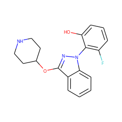 Oc1cccc(F)c1-n1nc(OC2CCNCC2)c2ccccc21 ZINC000072124848