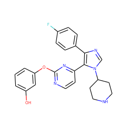 Oc1cccc(Oc2nccc(-c3c(-c4ccc(F)cc4)ncn3C3CCNCC3)n2)c1 ZINC000034753275