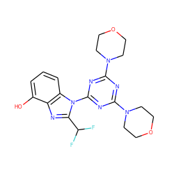 Oc1cccc2c1nc(C(F)F)n2-c1nc(N2CCOCC2)nc(N2CCOCC2)n1 ZINC000073139331