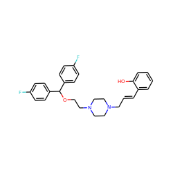 Oc1ccccc1/C=C/CN1CCN(CCOC(c2ccc(F)cc2)c2ccc(F)cc2)CC1 ZINC000022939395