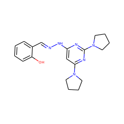 Oc1ccccc1/C=N/Nc1cc(N2CCCC2)nc(N2CCCC2)n1 ZINC000004599116