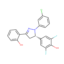 Oc1ccccc1C1=NN(c2cccc(Cl)c2)[C@H](c2cc(F)c(O)c(F)c2)C1 ZINC000299825889