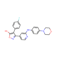 Oc1onc(-c2ccnc(Nc3ccc(N4CCOCC4)cc3)c2)c1-c1ccc(F)cc1 ZINC000103235685