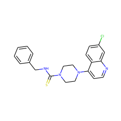 S=C(NCc1ccccc1)N1CCN(c2ccnc3cc(Cl)ccc23)CC1 ZINC000013528842