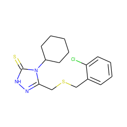 S=c1[nH]nc(CSCc2ccccc2Cl)n1C1CCCCC1 ZINC000005636832