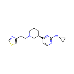 c1cc([C@@H]2CCCN(CCc3cscn3)C2)nc(NC2CC2)n1 ZINC000040898718