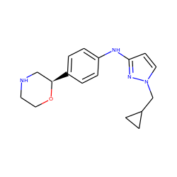 c1cc([C@@H]2CNCCO2)ccc1Nc1ccn(CC2CC2)n1 ZINC000150018751