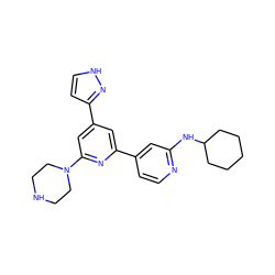 c1cc(-c2cc(-c3cc[nH]n3)cc(N3CCNCC3)n2)cc(NC2CCCCC2)n1 ZINC000058655483