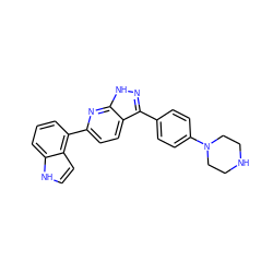 c1cc(-c2ccc3c(-c4ccc(N5CCNCC5)cc4)n[nH]c3n2)c2cc[nH]c2c1 ZINC000073129637