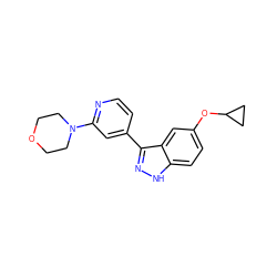 c1cc(-c2n[nH]c3ccc(OC4CC4)cc23)cc(N2CCOCC2)n1 ZINC000221157189