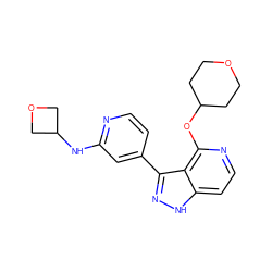 c1cc(-c2n[nH]c3ccnc(OC4CCOCC4)c23)cc(NC2COC2)n1 ZINC000146789458