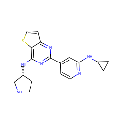 c1cc(-c2nc(N[C@@H]3CCNC3)c3sccc3n2)cc(NC2CC2)n1 ZINC000223671827