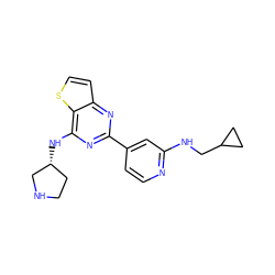 c1cc(-c2nc(N[C@@H]3CCNC3)c3sccc3n2)cc(NCC2CC2)n1 ZINC000223672405