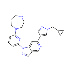 c1cc(N2CCCNCC2)nc(-n2ncc3cnc(-c4cnn(CC5CC5)c4)cc32)c1 ZINC000216477460