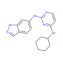 c1cc(NC2CCCCC2)nc(Nc2ccc3cn[nH]c3c2)n1 ZINC000063540220