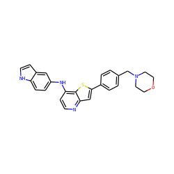 c1cc(Nc2ccc3[nH]ccc3c2)c2sc(-c3ccc(CN4CCOCC4)cc3)cc2n1 ZINC000013588192