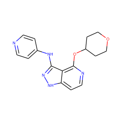 c1cc(Nc2n[nH]c3ccnc(OC4CCOCC4)c23)ccn1 ZINC000114772802