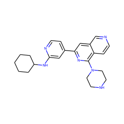 c1cc2c(N3CCNCC3)nc(-c3ccnc(NC4CCCCC4)c3)cc2cn1 ZINC000058592623