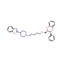 c1ccc([C@@H]2Oc3ccccc3O[C@@H]2COCCCCCN2CCC(c3nc4ccccc4o3)CC2)cc1 ZINC000169312240