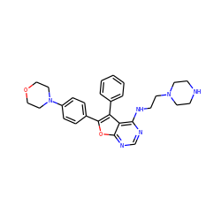 c1ccc(-c2c(-c3ccc(N4CCOCC4)cc3)oc3ncnc(NCCN4CCNCC4)c23)cc1 ZINC000028879233