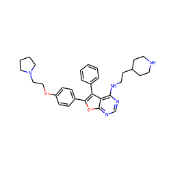 c1ccc(-c2c(-c3ccc(OCCN4CCCC4)cc3)oc3ncnc(NCCC4CCNCC4)c23)cc1 ZINC000028879346